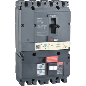 LV516373 Circuit breaker EasyPact Vigi CVS160B, 25 kA at 415 VAC, 160 A rating TM-D trip unit, MH Vigi module, 4P 3d