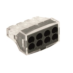 KBRM-108 Code: 0767729 Borne de raccordement rapide de type à enfichage direct. Section de 2,5 mm². 8 conducteurs, 250/400 V, 24 A