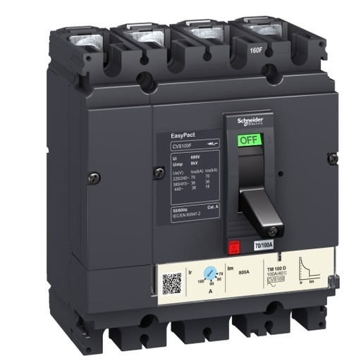 [LV510346] LV510346 circuit breaker EasyPact CVS100F, 36 kA at 415 VAC, 80 A rating thermal magnetic TM-D trip unit, 4P 3d